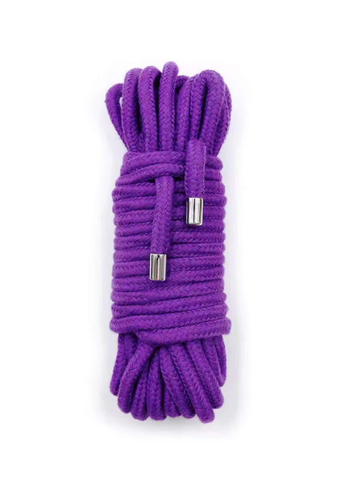 Lila bondage seil 10 meter mit silbernen metallenden für gothic horror und dark fashion accessoires
